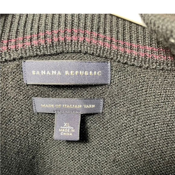 Banana Republic Mens Black Italian Yarn 1/2 Half Zip Hooded Sweater Sz XL - Picture 3 of 3